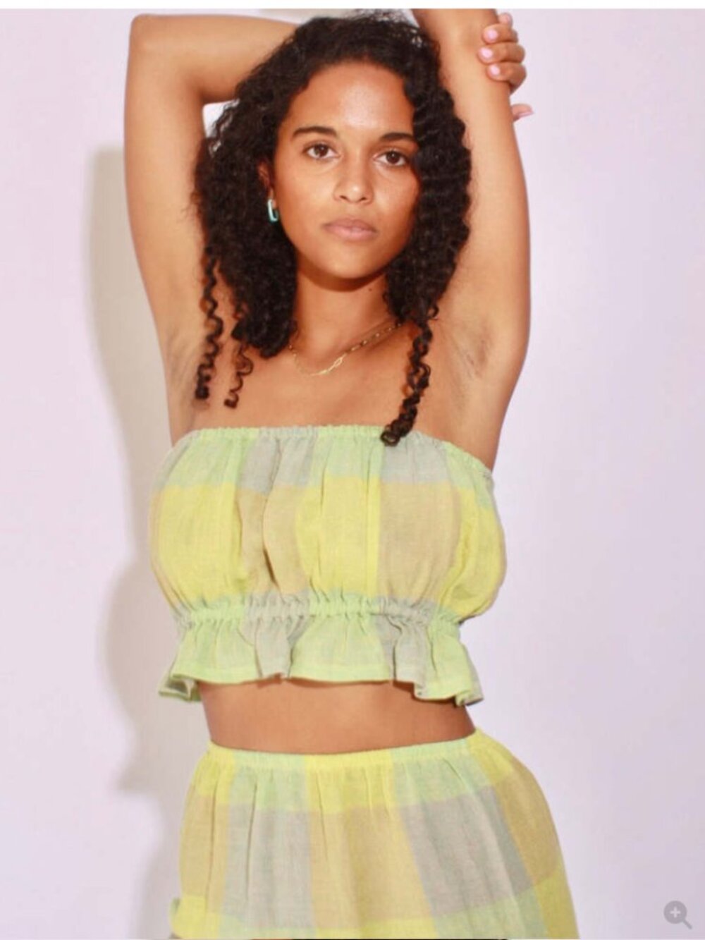 LESET Flora Ruffle Tube Top - Green, Checkered, Sz Medium, Brand New